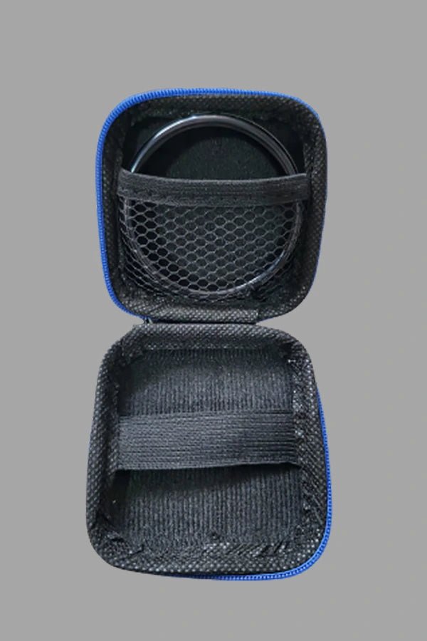Jax Wanderlust mini zip case with carabiner in black and royal blue, ideal for storage and carrying small essentials. Maskulo Global.
