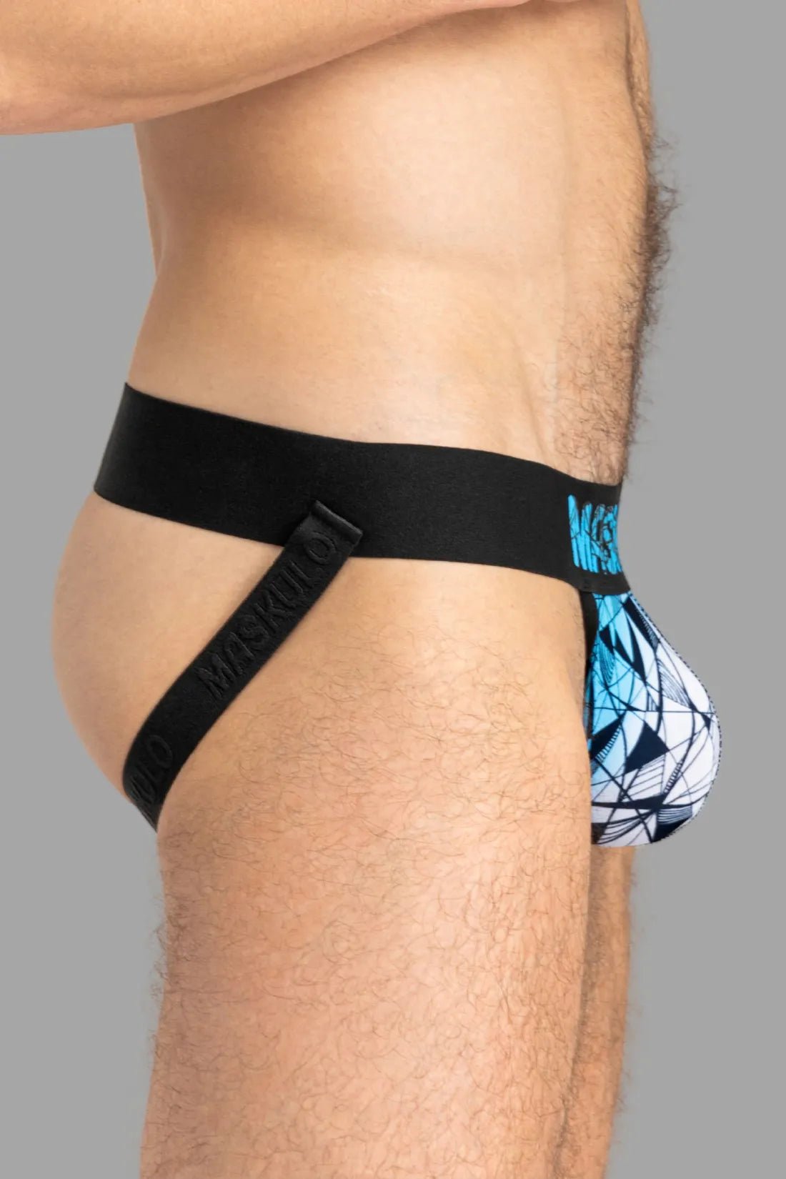 Maskulo Armor Jock with Art X-Effect black/blue, size L. Durable, comfortable, and stylish gay sportswear. MJS156-Y3, Apparel & Accessories.