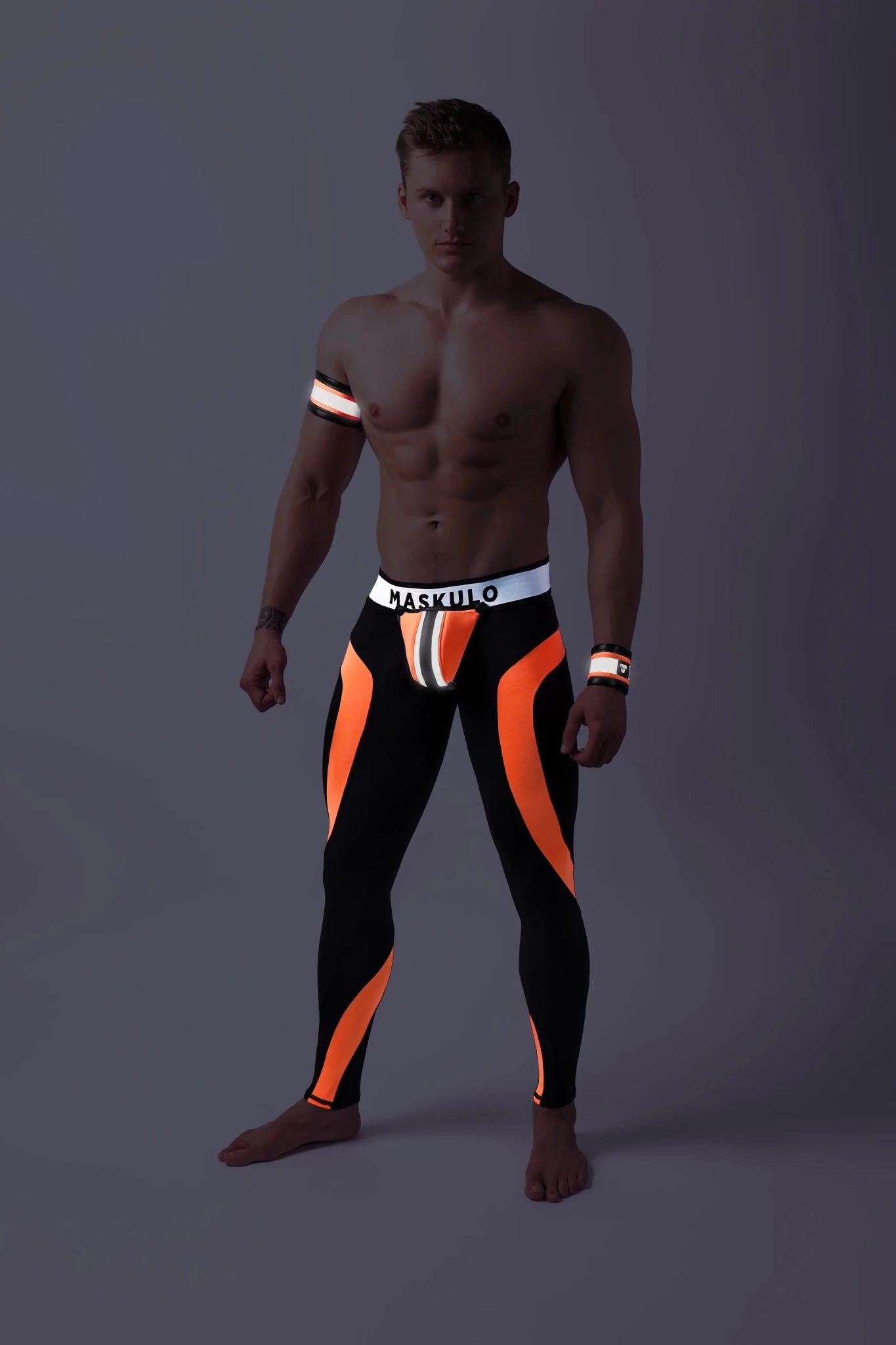 Youngero. Leggings, zippered rear. Codpiece. Orange Neon - Maskulo - MLG156-Y1 - Maskulo EU Global Online Store