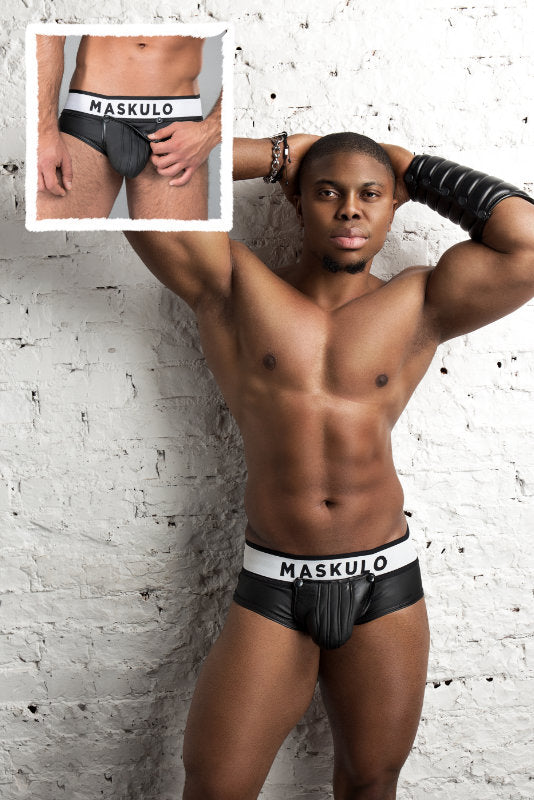 Armored. Rubber look Briefs. Detachable Pouch. Black