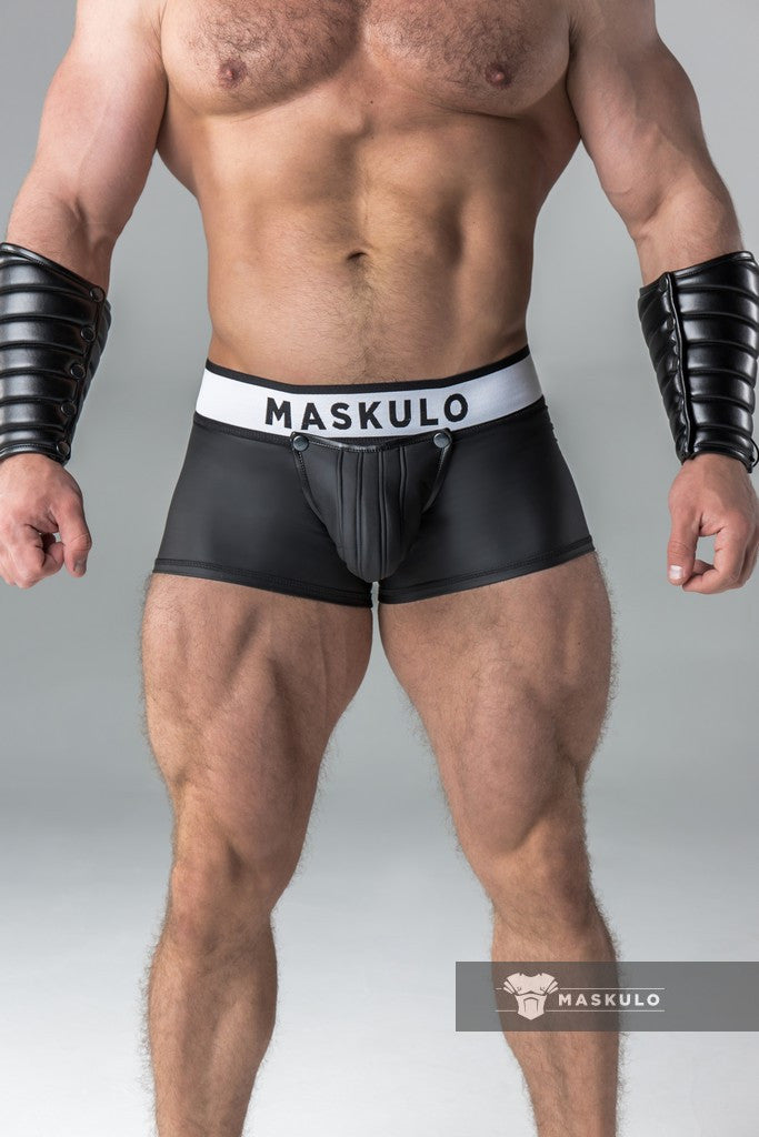 Armored. Rubber Look Trunk Shorts. Detachable pouch. Open Rear. Black