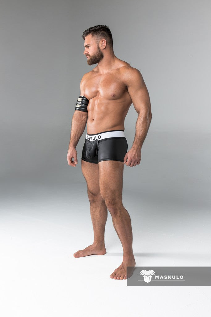 Armored. Rubber Look Trunk Shorts. Detachable pouch. Open Rear. Black