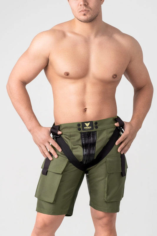 EnForce. Two-Sides Zippered Cargo Shorts. Green 'Khaki'