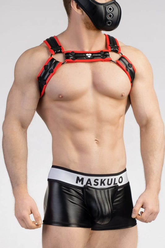 Armored Next. Men's Fetish Bulldog Harness. Red+Black