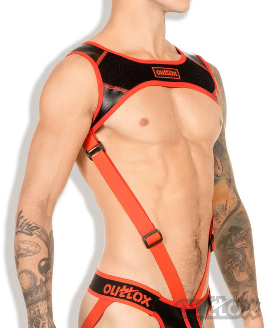 Outtox. Harness top with cockring. Black+Red