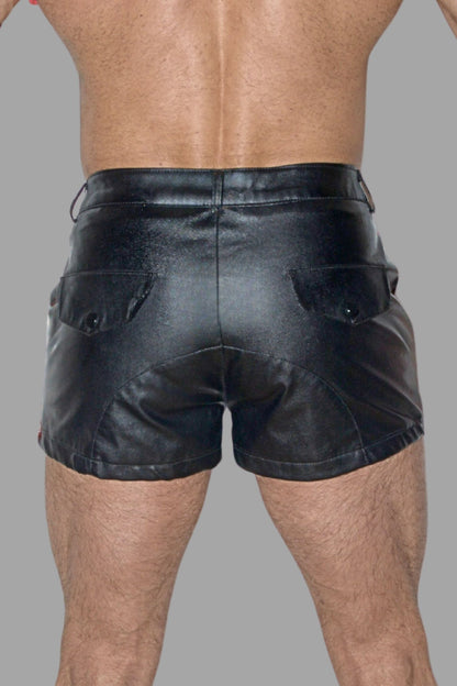 Cruz Gearshift PU Leather Shorts. Black + 2 Blue Stripes - Maskulo - MSH284-Y1 - Maskulo EU Global Online Store