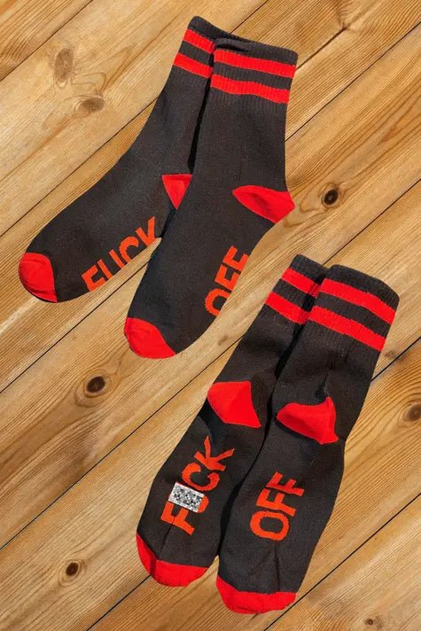 "F*CK OFF" Crew Socks. Black + Red - Maskulo - MSC114 - YX - Maskulo EU Global Online Store