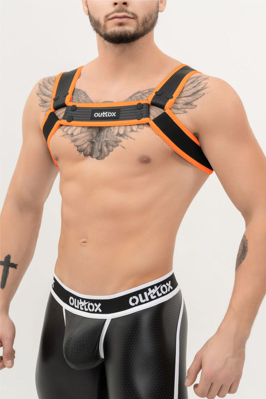 Outtox. Bulldog Harness with Snaps. Black+Orange