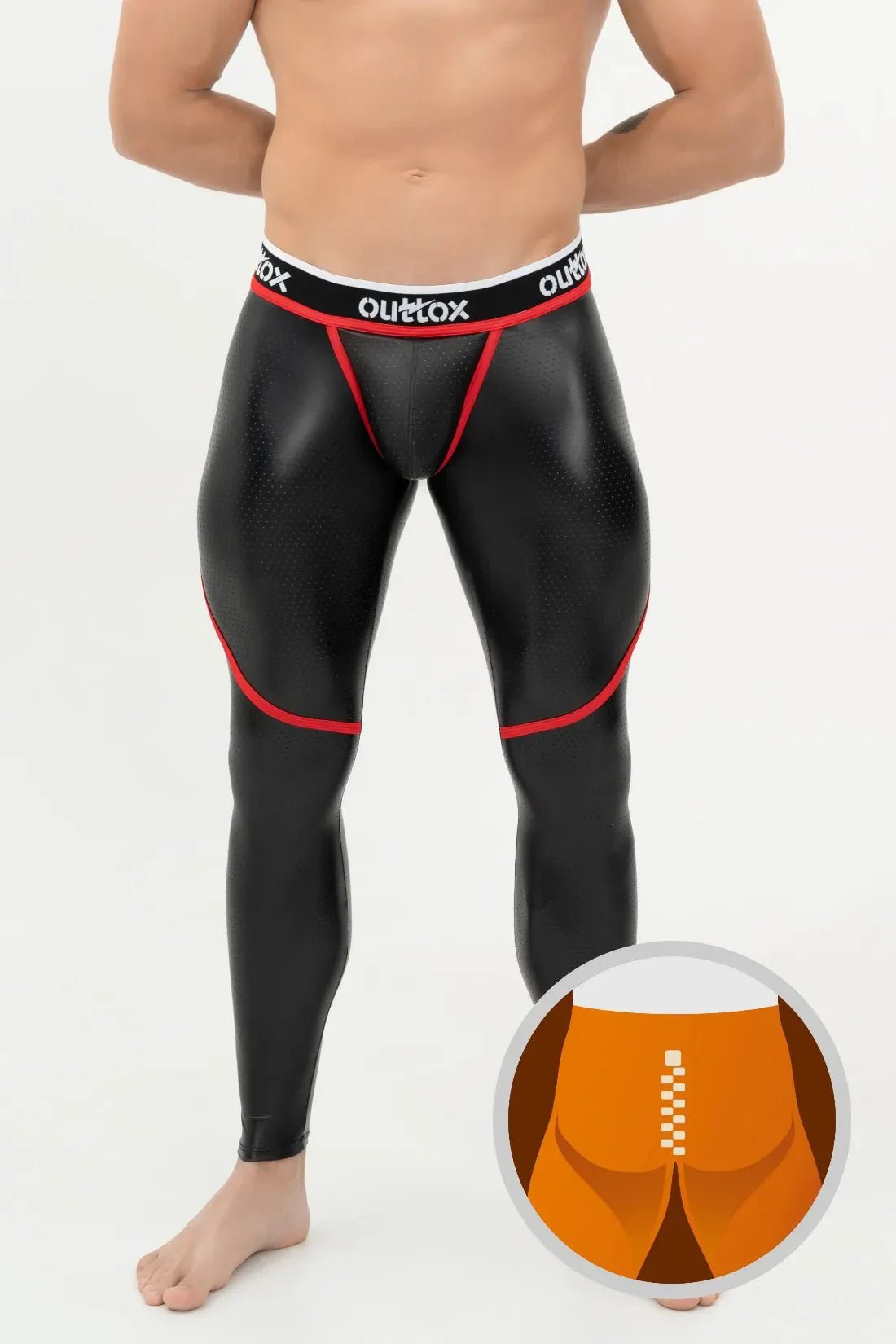 Outtox. Zip - Rear Leggings with Snap Codpiece. Black+Red - Outtox - XLG101 - Y1 - Maskulo EU Global Online Store