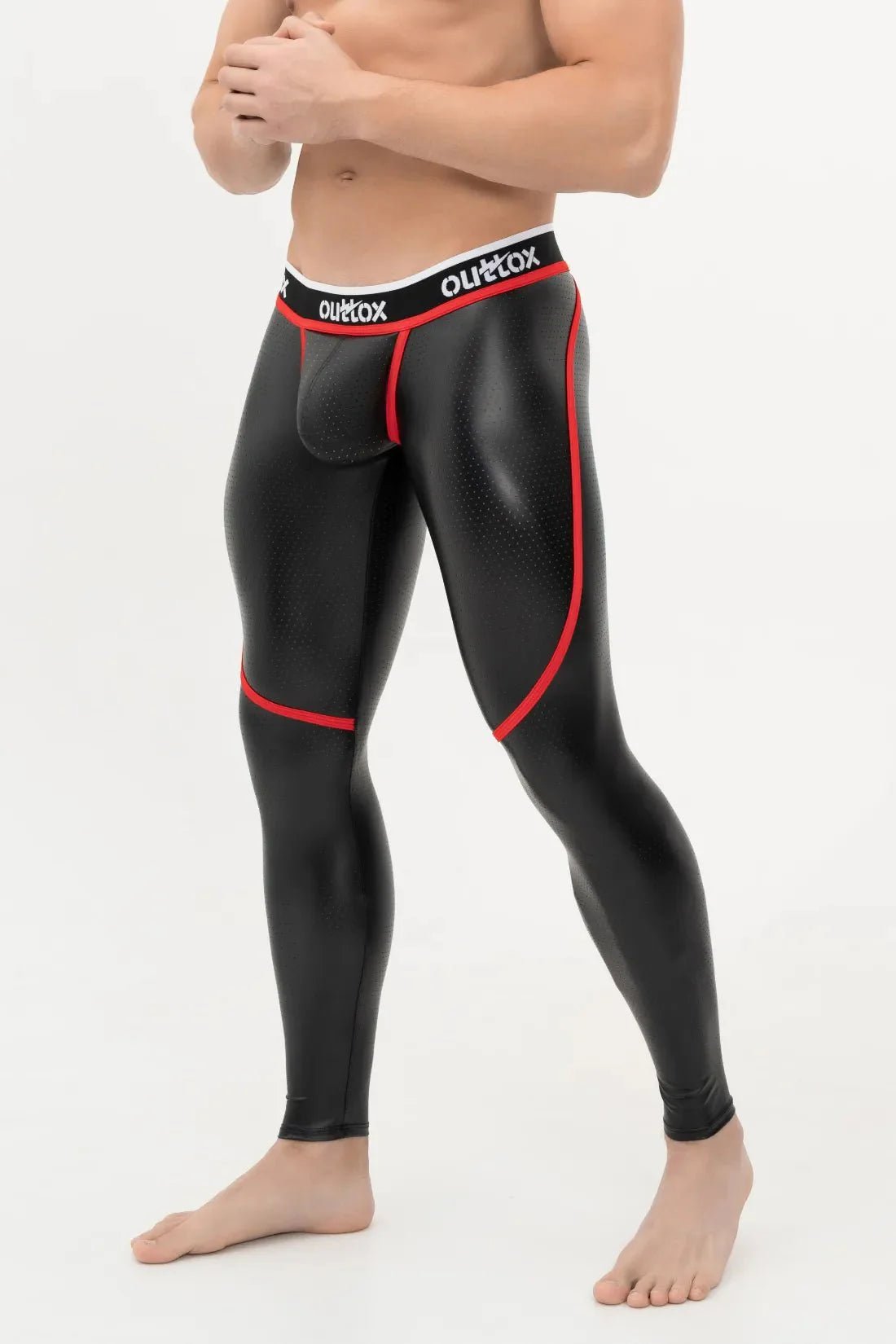 Outtox. Zip - Rear Leggings with Snap Codpiece. Black+Red - Outtox - XLG101 - Y1 - Maskulo EU Global Online Store