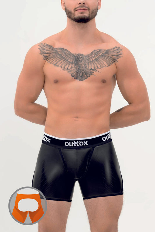 Outtox. Open Rear Shorts with Snap Codpiece. Black