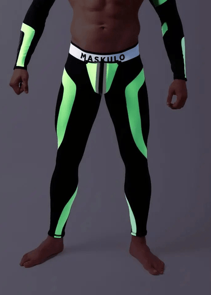 Youngero Leggings with codpiece. Open Rear. Green Neon - Maskulo - MLG144-Y1 - Maskulo EU Global Online Store