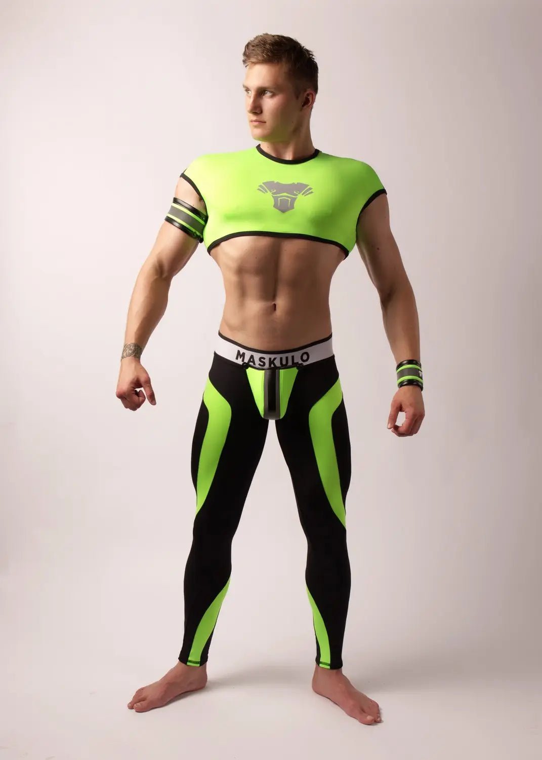 Youngero. Leggings with codpiece. Open Rear. Green Neon - Maskulo - MLG144-Y1 - Maskulo EU Global Online Store