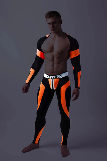 Youngero. Leggings, zippered rear. Codpiece. Orange Neon - Maskulo - MLG156-Y1 - Maskulo EU Global Online Store