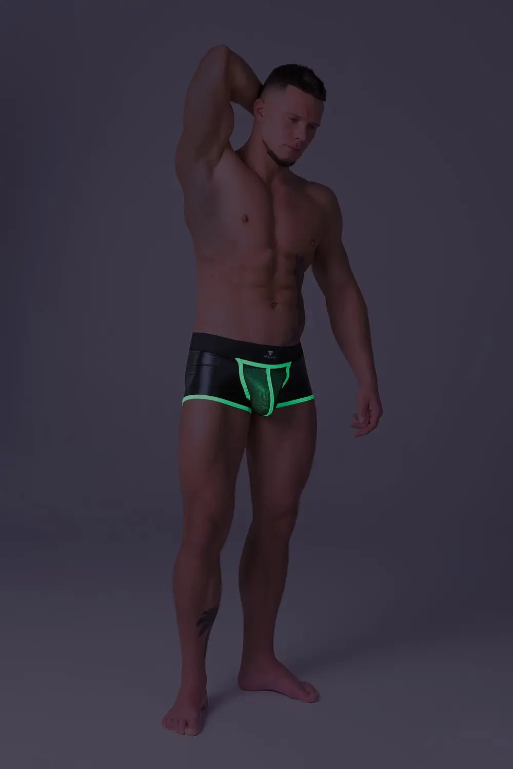 Youngero. Trunks. Mesh Codpiece. Open Rear. Green Neon - Maskulo - MTR118-Y1 - Maskulo EU Global Online Store